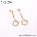 E-665 xuping simples aço inoxidável 24k ouro cor círculo projeto brincos de strass